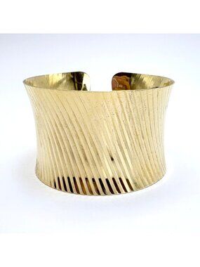 LIRM Ridge Cuff Bracelet Gold Over 925 Sterling Silver 1.5" Wide Size Large